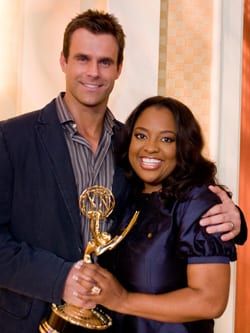 Cameron Mathison and Sherri Shepherd pose with a sample Emmy Award. Courtesy Steve Fenn/ABC Cameron Mathison, Sherri Shepherd, All My Children, The View