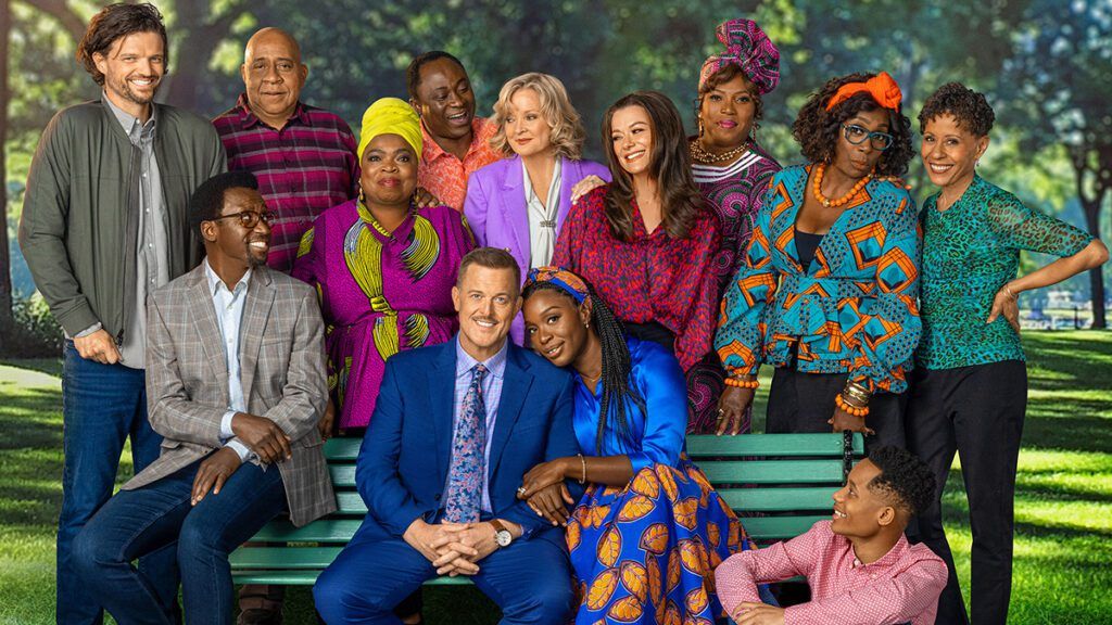 Matt Jones as Douglas, Tony Okengbowa as Kofo, Barry Shabaka Henley as Uncle Tunde, Shola Adewusi as Auntie Olu, Bayo Akinfemi as Goodwin, (seated center:Billy Gardell as Bob, Folake Olowafoyeku as Abishola ), Christine Ebersole as Dottie, Maribeth Monroe as Christina, Saidah Afrika Ekulona as Edunoluwa, Gina Yashere as Kemi, Travis Wolfe, Jr. as Dele, Vernee Watson as Gloria, Bob Hearts Abishola, #BobHeartsAbishola
