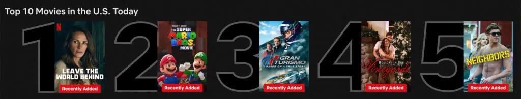 Netflix Top 5, United States, December 19, 2023