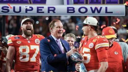 Super Bowl, Super Bowl LVIII, Travis Kelce, Jim Nantz, Patrick Mahomes, #SuperBowl, #SuperBowlLVIII, CBS, CBS Sports, Kansas City Chiefs, #KSChiefs, #Chiefs