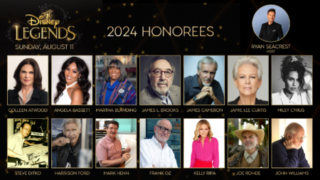 Ryan Seacrest, D23, Disney Legends, Colleen Atwood, Angela Bassett, Martha Blanding, James L. Brooks, James Cameron, Jamie Lee Curtis, Miley Cyrus, Steve Ditko, Harrison Ford, Mark Henn, Frank Oz, Kelly Ripa, Joe Rohde, John Williams
